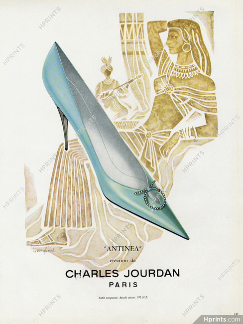 Charles Jourdan 1960 Antinea, J. Langlais, Escarpin satin, Strass