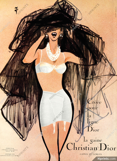 Christian Dior (Lingerie) 1960 René Gruau (Version B) Gorge D64, Ceinture D90