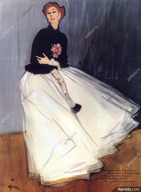 Hubert de Givenchy 1952 Evening Gown, René Gruau