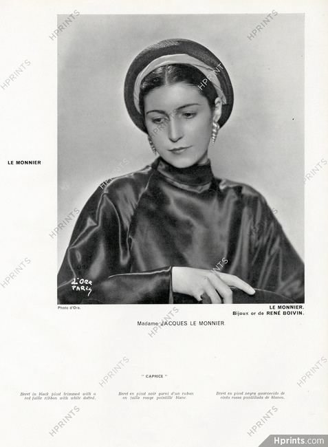 René Boivin (High Jewelry) 1934 Earrings, Béret, Mrs Jacques Le Monnier, Photo Madame D'Ora