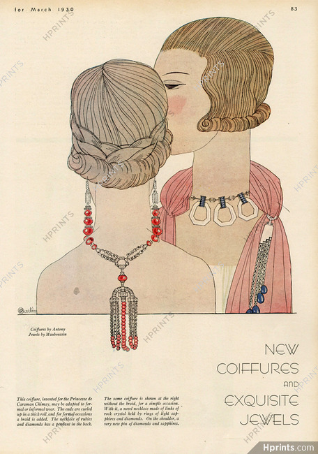 Mauboussin 1930 Necklace with pendant in the back, Shoulder pin, Charles Martin