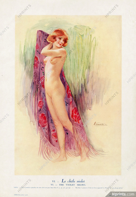 Suzanne Meunier 1925 "Le châle violet" "The violet shawl" Nude, Eros