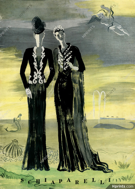 Schiaparelli 1937 Edy Legrand, Evening Gown, Seashore, Mermaid, Elegant Parisienne