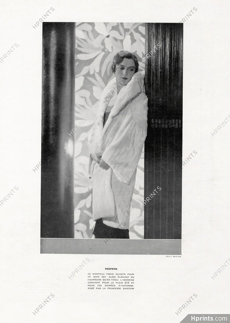 Redfern 1929 Evening Fur Coat Ermine, Princesse Eristow, Photo Cecil Beaton