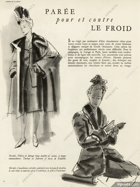 Hermès (Couture) 1943 Suit, Coat, Turban, Paulette