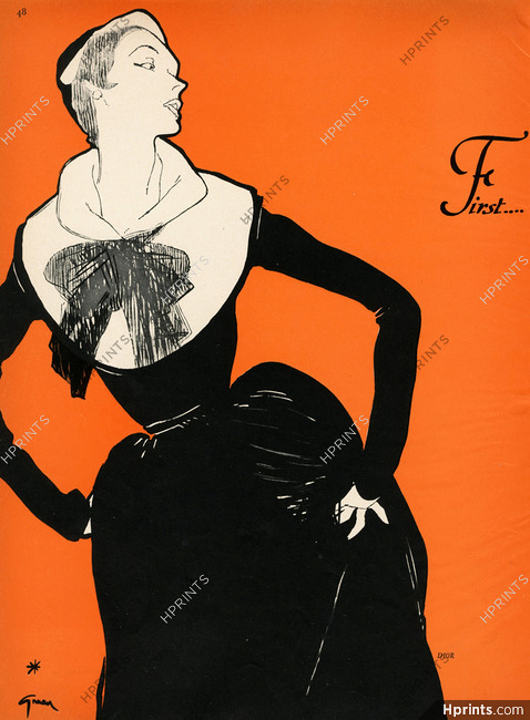 Christian Dior 1950 Evening Gown, René Gruau