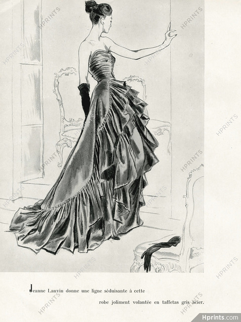 Jeanne Lanvin 1948 Strapless Dress, Evening Gown, Taffetas gris acier, Tod Draz