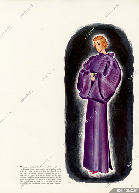 Jeanne Lanvin 1934 Ecclesiastical color, Evening coat, Big Button
