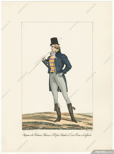 Horace Vernet 1810-1818 Incroyables et Merveilleuses, 19th Century Costume, Fashion Plate (Man), Dandy. Reprint, Editions Rombaldi 1957