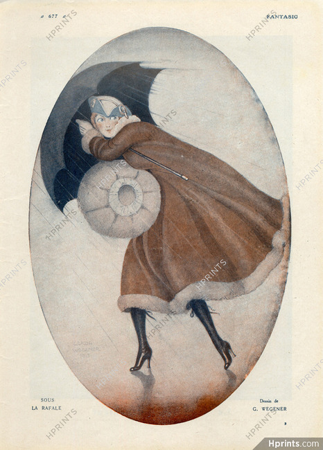 Gerda Wegener 1916 Gust, Elegant Parisienne, Fur Muff, Umbrella
