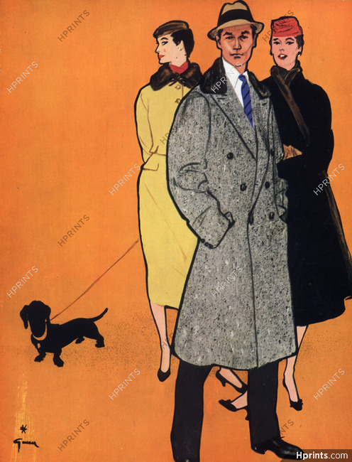 René Gruau 1955 Fashion Illustration for Man and Woman