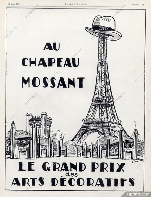 Mossant (Men's Hats) 1926 SEM Eiffel Tower, Le Grand Prix des Arts décoratifs
