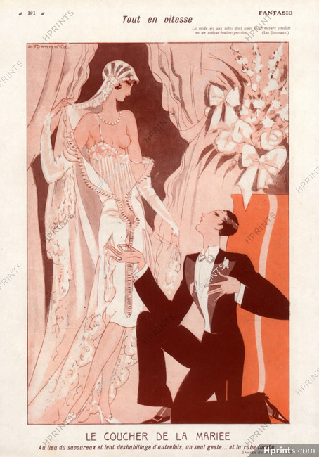 Léon Bonnotte 1928 The Bride Undressing Topless Wedding Dress Marriage
