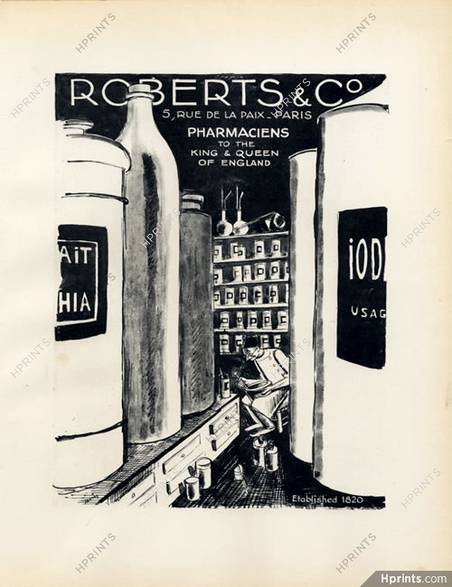 Roberts & Co (Pharmaciens to the King & Queen of England) 1928 Original lithograph from "PAN" (Paul Poiret)