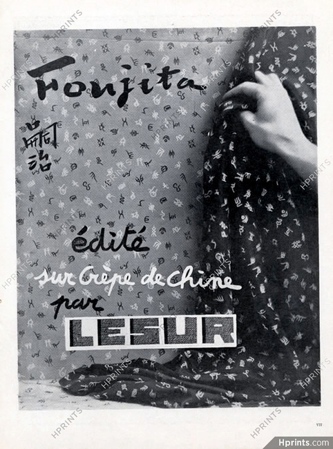 Lesur (Fabric) 1928 Foujita édité sur Crèpe de Chine, Textile Design
