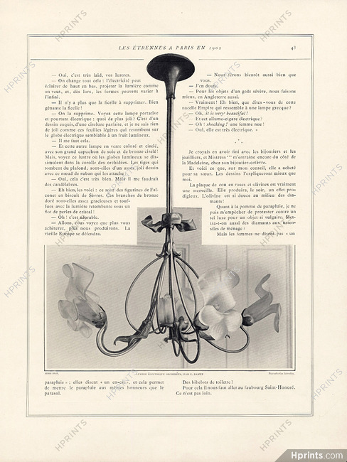 J.Dampt "Lustre électrique orchidées" 1901 Henri Beau, Art Nouveau