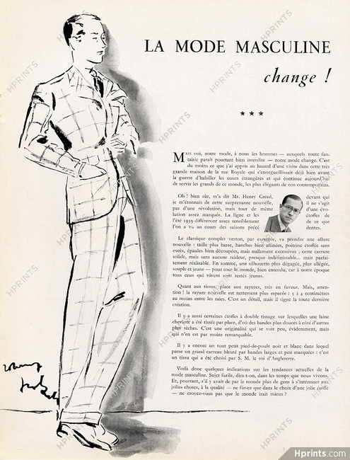 La Mode Masculine change !, 1939 - Creed Robert Polack, Henry Creed Portrait, Men's Fashion