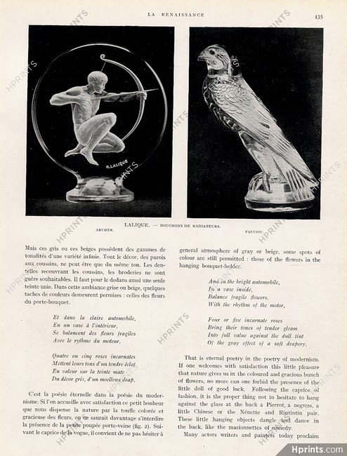 Lalique 1932 Bouchons de radiateurs, Crystal Bird