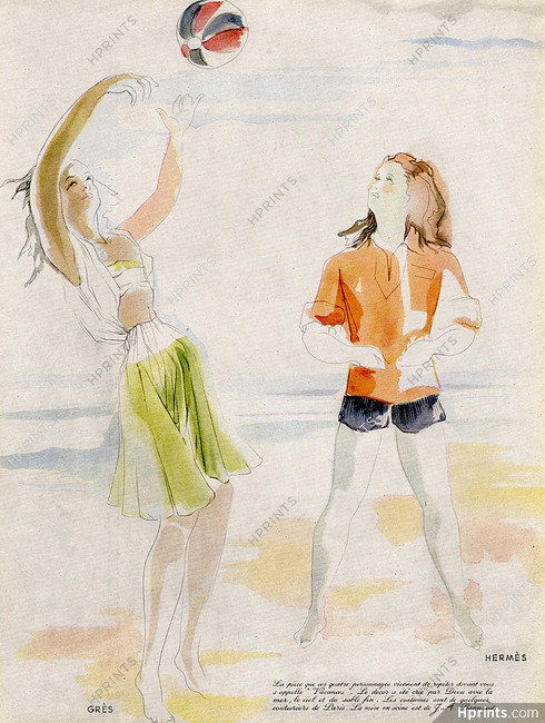 Jacques-Armand Bonnaud 1947 "Vacances" Grès & Hermès, on the beach