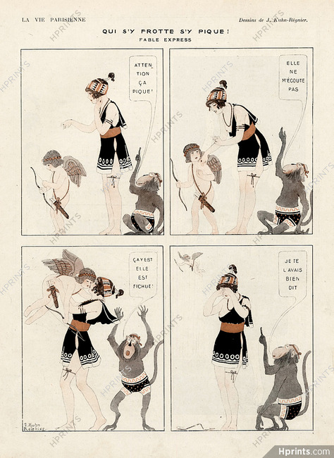Joseph Kuhn-Régnier 1917 "Qui s'y frotte, s'y pique" angel, monkey, Comic Strip