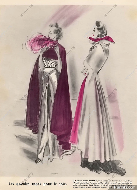 Bruyère 1937 Evening Cape, Demachy Fashion Illustration
