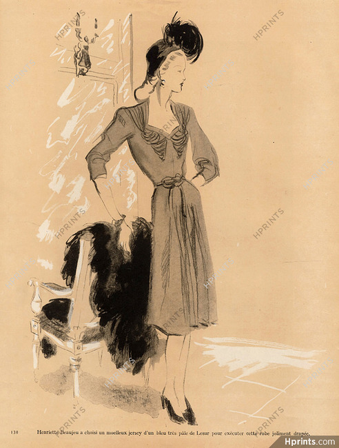 Henriette Beaujeu 1946 Robe drapée, Pierre Pagès, Dinner Dress