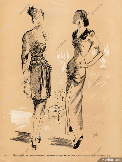 Marie Moulin & Odette Valette 1946 Robe Drapée & Fourreau noir, Pierre Pagès