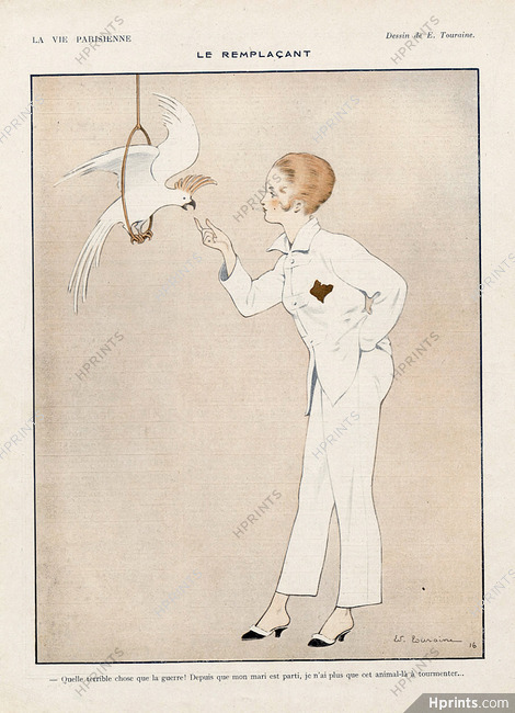 Edouard Touraine 1916 ''Le Remplacant'' Parrot, Womens Trousers