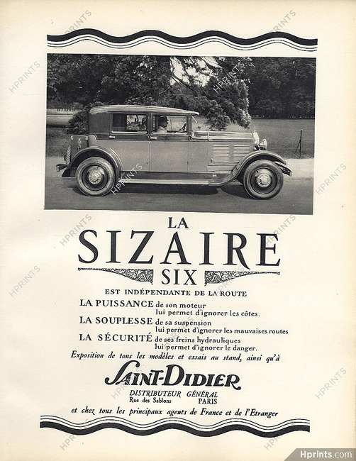Sizaire (Car) 1928 Original lithograph from "PAN" Paul Poiret