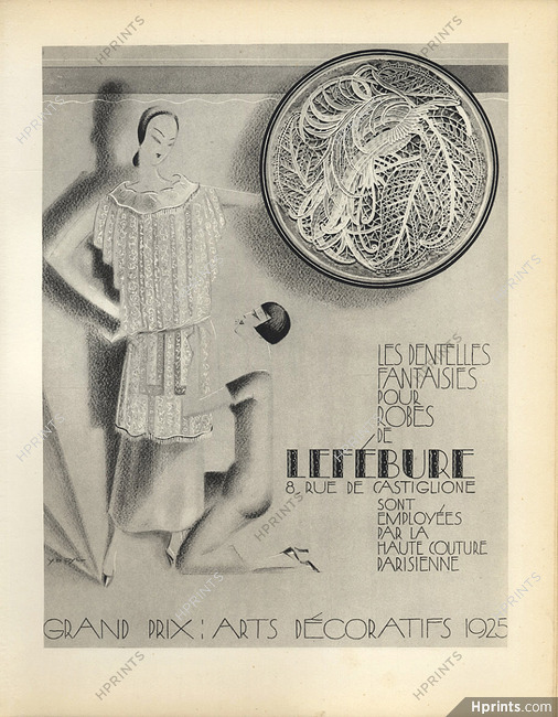 Lefébure (Lace) 1928 Fitting, Evening Gown, Lithograph PAN Paul Poiret, Yan Dyl