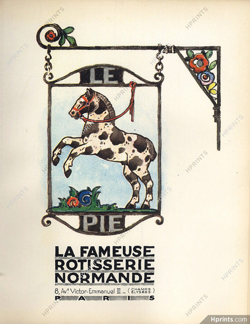 Restaurant "Le Pie" Rotisserie Normande 1928 Lithograph PAN Paul Poiret