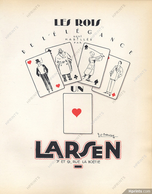 Larsen (Men's Clothing) 1928 Playing Cards, Original Lithograph Pan Paul Poiret, Jean-Camille Bellaigue