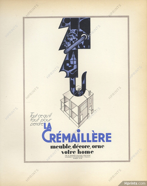 La Crémaillère (Decorative Arts) 1928 Libis, Original lithograph from "PAN Paul Poiret