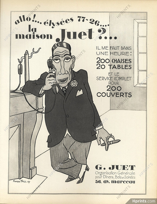 Maison G. Juet (Organisation pour diners, bals, soirées) 1928 Pierre Fau, Lithograph PAN Paul Poiret