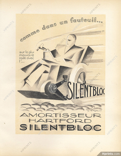 Silentbloc (Amortisseur Hartford) 1928 Yan Bernard Dyl, Lithograph "PAN" Paul Poiret