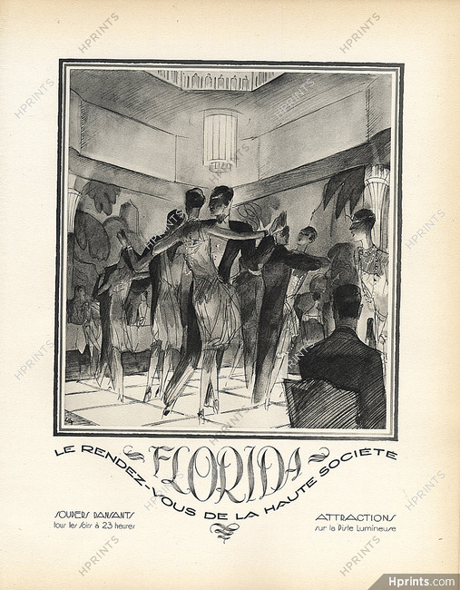 Florida (Cabaret, Dancing) 1928 Dancers, Roaring Twenties, Lithograph "PAN" Paul Poiret, Libis