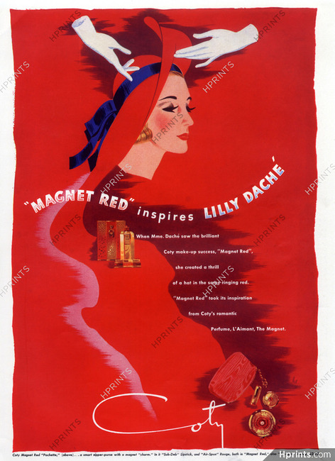 Coty (Cosmetics) 1940 Magnet Red, Lilly Daché