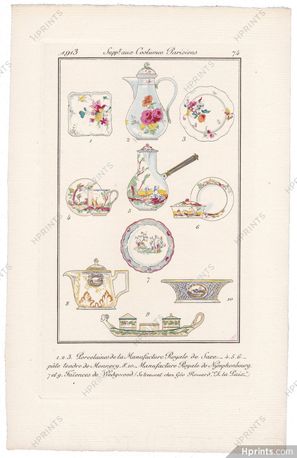 Géo Rouard "A la Paix" 1913 Porcelaine, Faïences, Journal des Dames et des Modes Costumes Parisiens Pochoir N°74