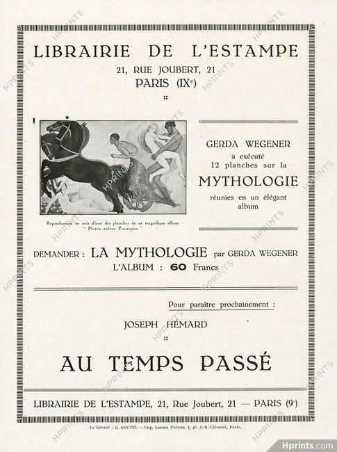 Librairie de l'Estampe 1928 Mythologie, Gerda Wegener, Publicité