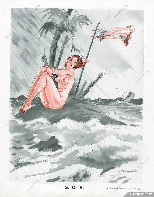 Léon Bonnotte 1936 "S.O.S", Nude in storm