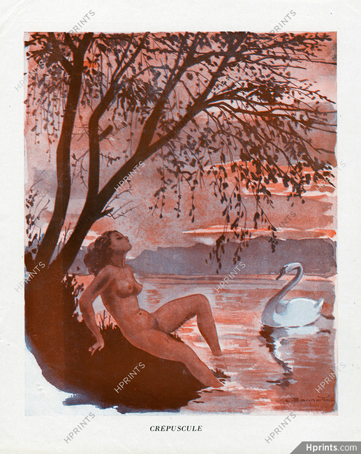 Léon Bonnotte 1936 "Crépuscule", Nude, Swan