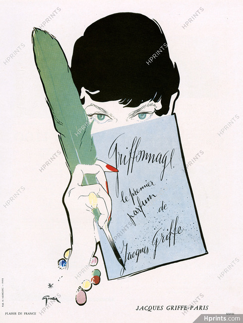 Jacques Griffe (Perfumes) 1950 Griffonnage, Gruau (Version signature left)