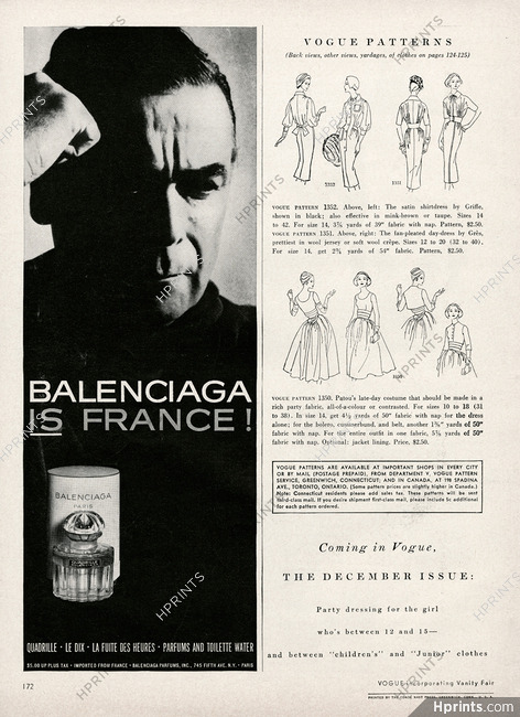 Balenciaga (Perfumes) 1956 "Balenciaga is France", Quadrille