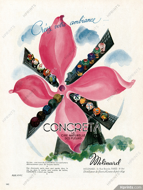 Molinard (Perfumes) 1946 Concrèta, Windmill, Alprou (version A)