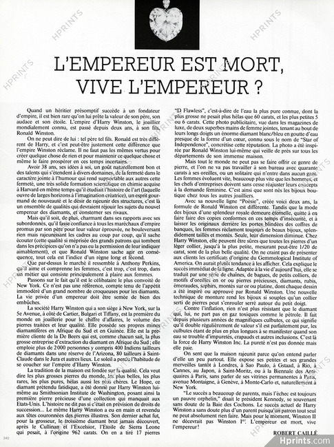 L'Empereur est mort, vive l'Empereur ?, 1980 - Harry Winston Ronald Winston, Texte par Robert Caillé, 1 pages