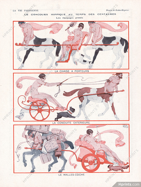 Joseph Kuhn Régnier 1927 Le Concours Hippique, Centaur, Nude, Mythology, French Bulldog