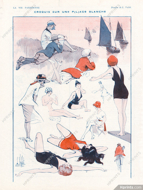 Louis Vallet 1922 Bathing Beauty, Beach, Swimwear
