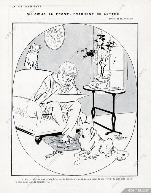 René Préjelan 1915 "Au Coeur du Front Fragment de Lettre" Dog Cat