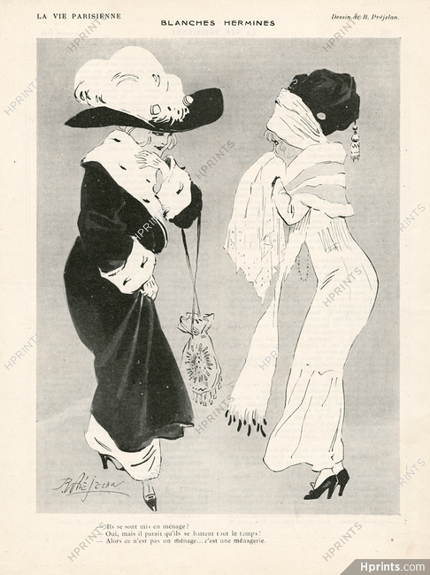 René Préjelan 1910 "Blanches Hermines" Elegant Fashion Illustration, Ermine Coat