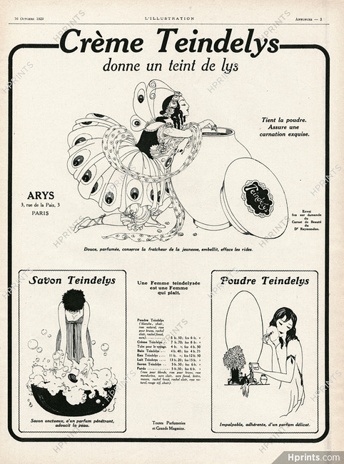 Arys (Cosmetics) 1920 Gerda Wegener, Crème Teindelys